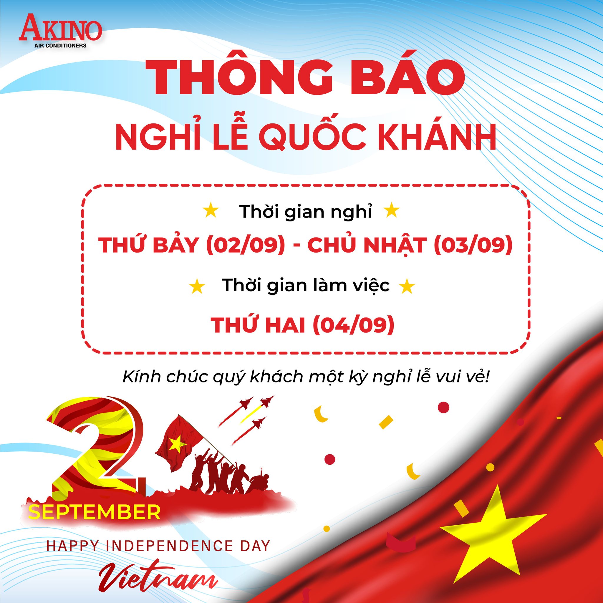 AKINO Thông Báo Nghỉ Lễ Quốc Khánh 2/9 